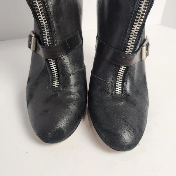 Jimmy Choo Women's Distressed Front Zip Black Leather Boots Size 37.5 (6.5-7) - Picture 10 of 14